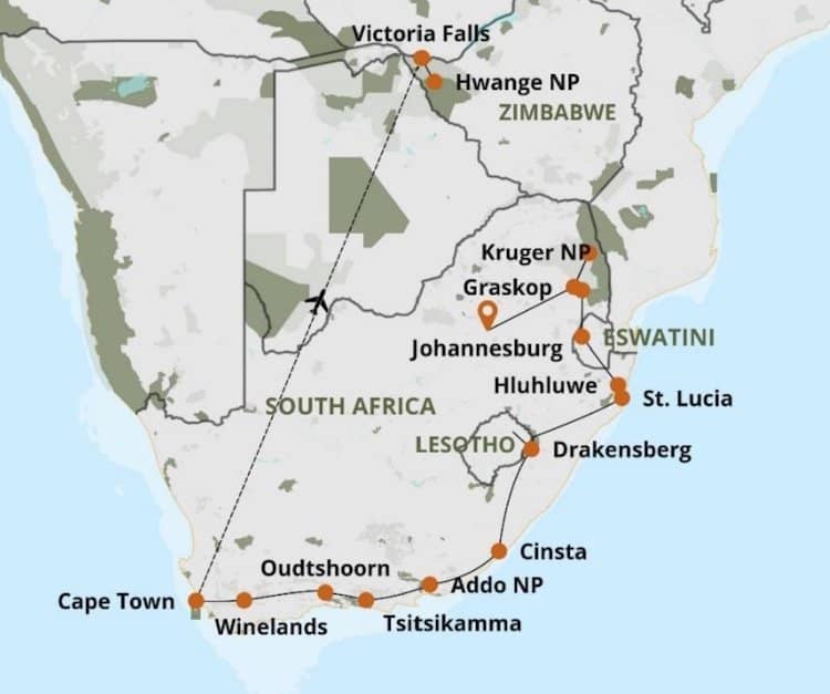 Kruger, Cape Town en Victoria Falls (25 dagen)