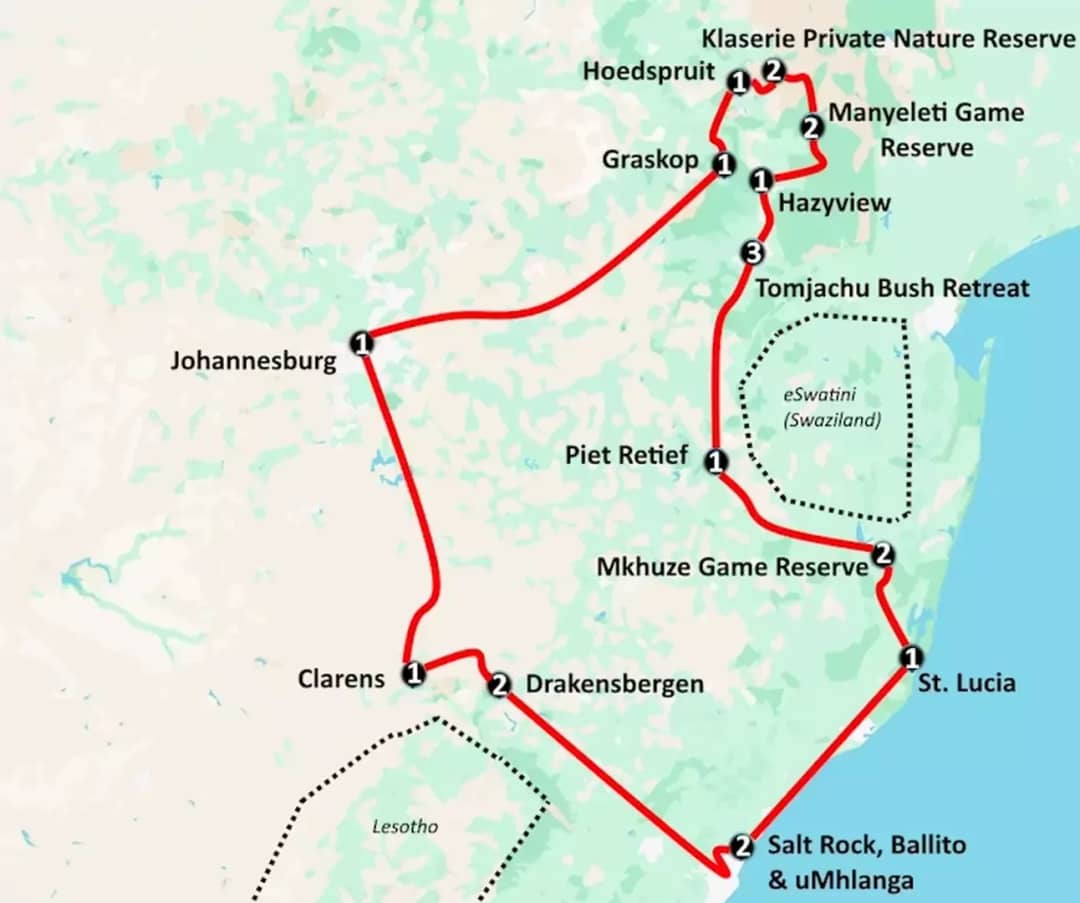 Van Kruger tot Drakensbergen (23 dagen)