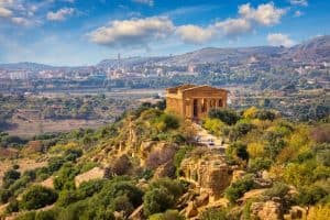 Tempel van Concordia, Agrigento, Sicilië, Italië, uitzicht op Dorische tempel in Valle dei Templi